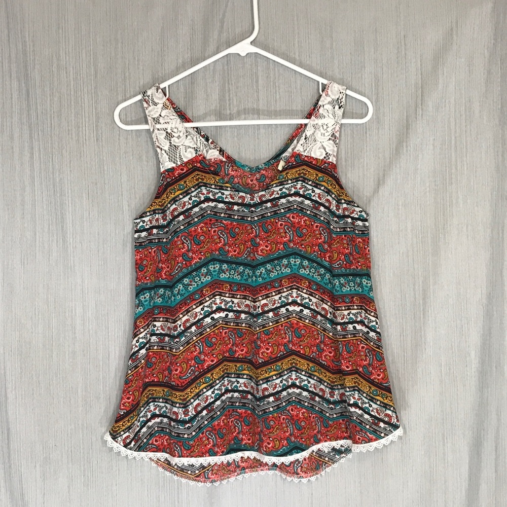 Belle Du Jour Floral Tank Top With Lace Straps Size S